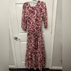 ! Samantha Sung floral pocket dress belted with pleated scarf
